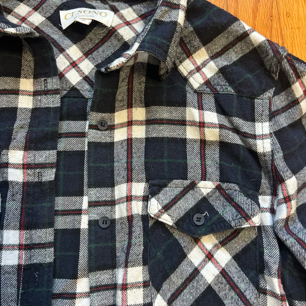 Ci Sono navy and White Casual Button Down Flannel